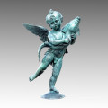 Grande escultura de bronze do jardim Cupido &amp; estátua de bronze do golfinho Tpls-014